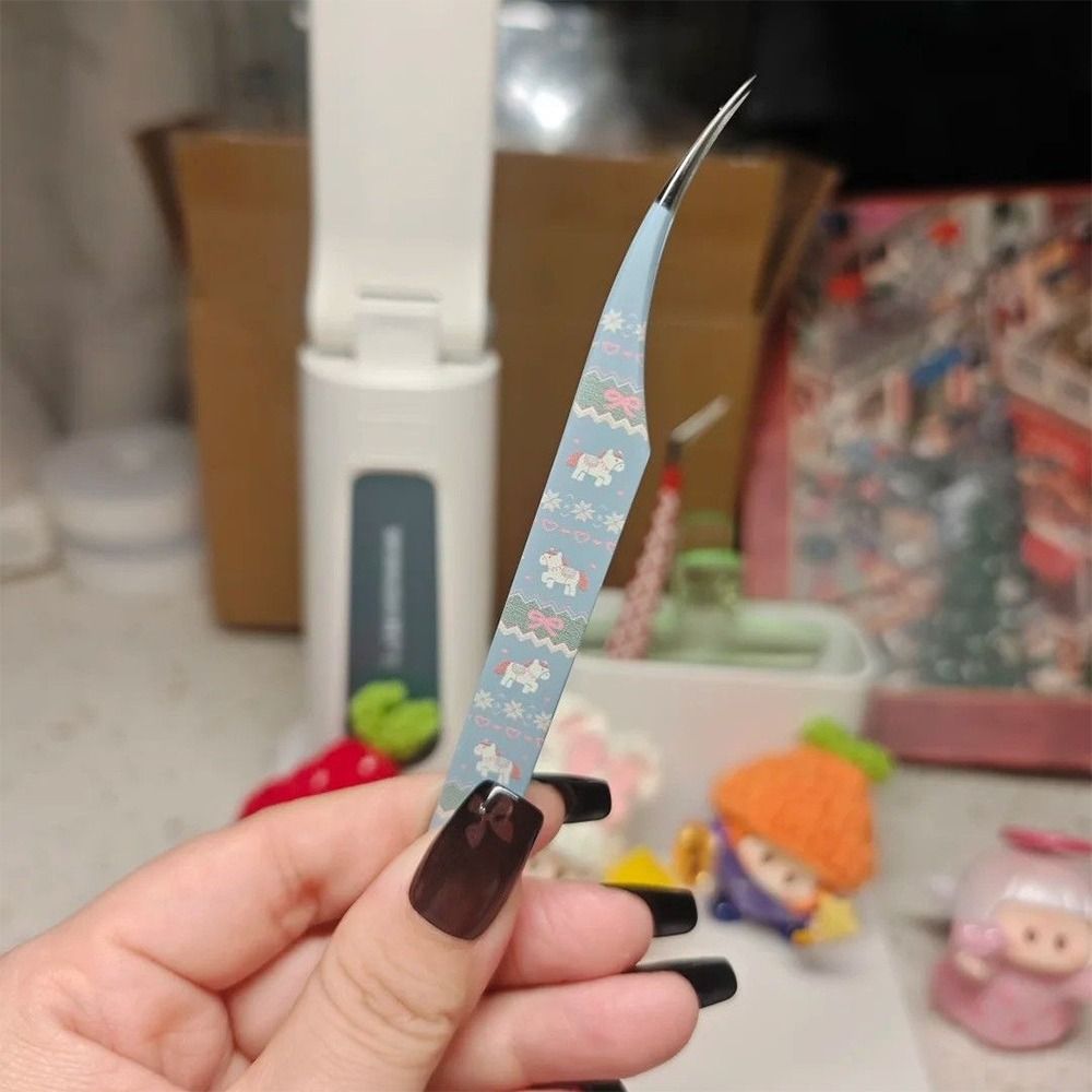 Lash Mapping Sticker - Edelstahl Gebogene Pinzette Hochpräzise Cartoon-Wimpernpinzette Antistatische